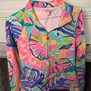 Lilly Pulitzer Pink and Blue Floral Zip Popover quarter zip
